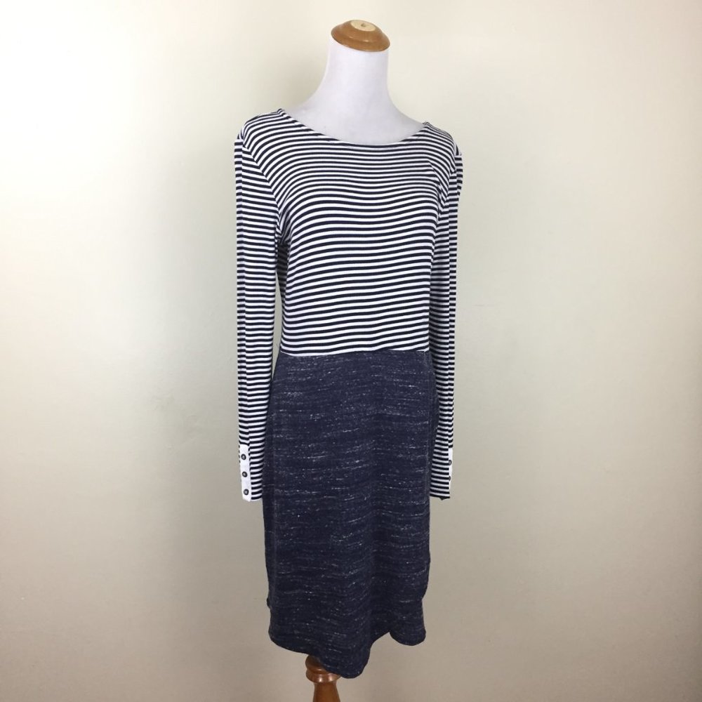 DOLAN  Anthropologie Blue White Striped & Specks Overlay Skirt Dress